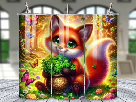 Download Fox with Lucky Clovers Tumbler Wrap PNG - Lucky clovers Collection