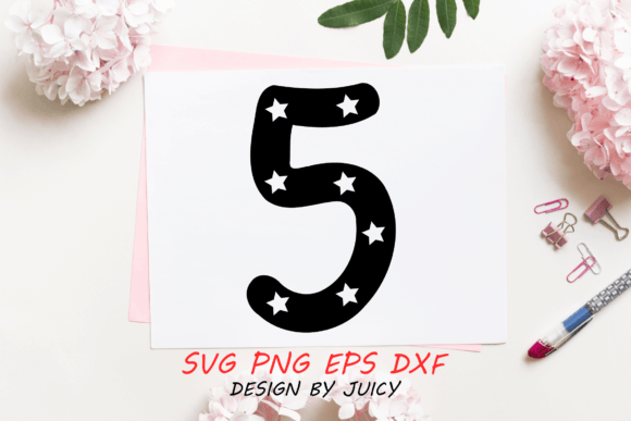 Download Number 5 with Stars Svg Graphic - Svg Collection
